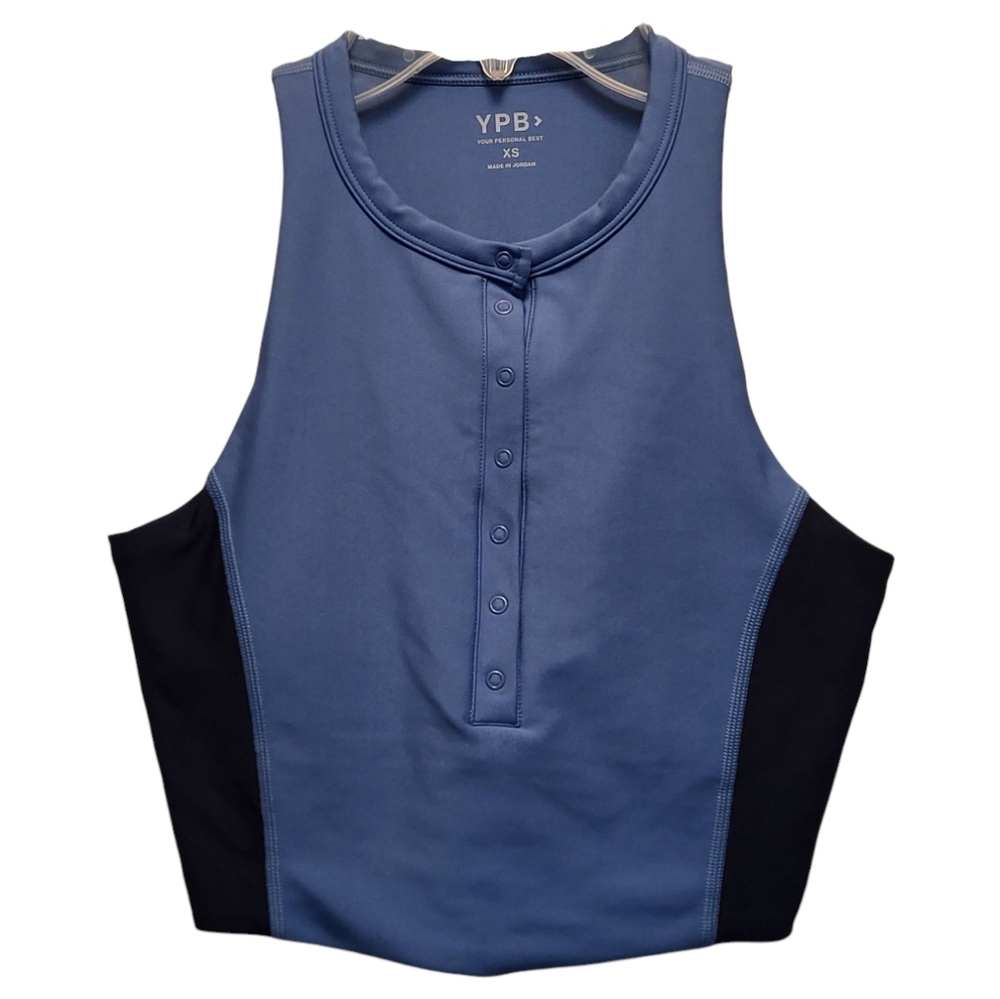 Anthropologie YPB Blue SculptLUX Plunge Henley Slim Tank - Size XS